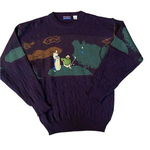 Vintage Scenic Golf Sweater - Deep Purple